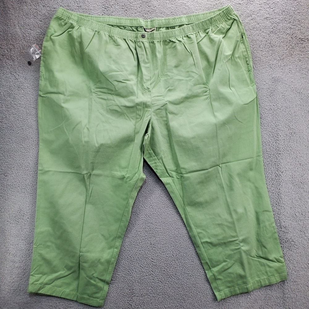 Woman Within Pull On Pants Elastic Waist Straight Leg Plus Size 42W Green Cotton